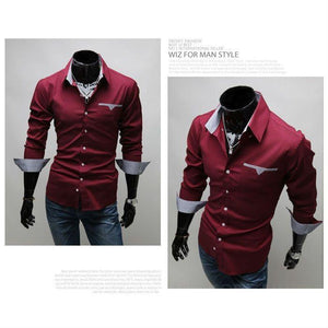 Mens Luxury Long Sleeve Casual Slim Fit Stylish Dress Shirts - Red